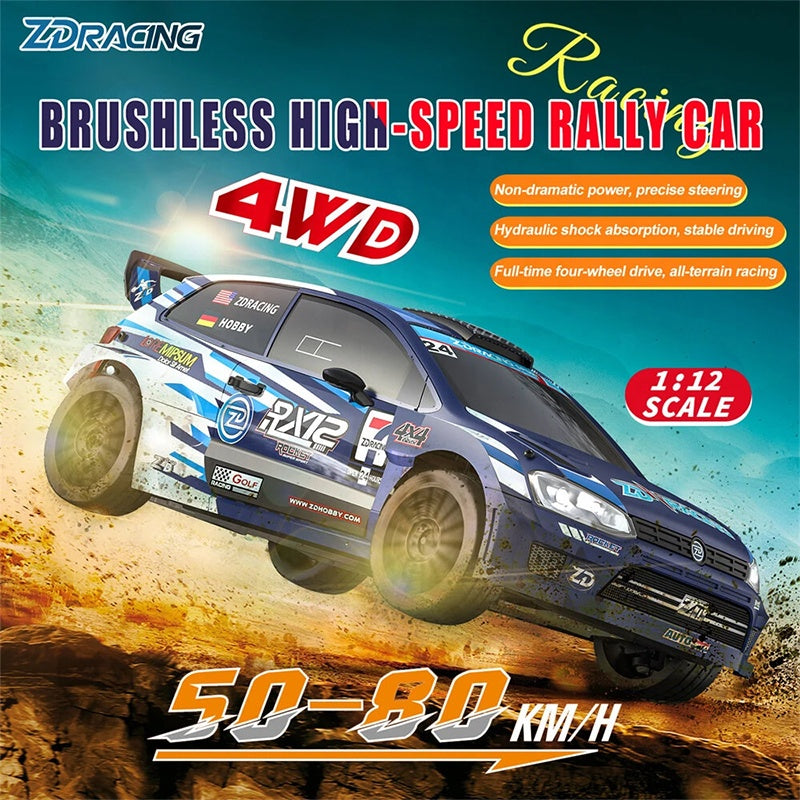 ZD Racing 1:12 scale brushless 4WD high-speed rally RC car, 50-80 km/h, from revnhaus