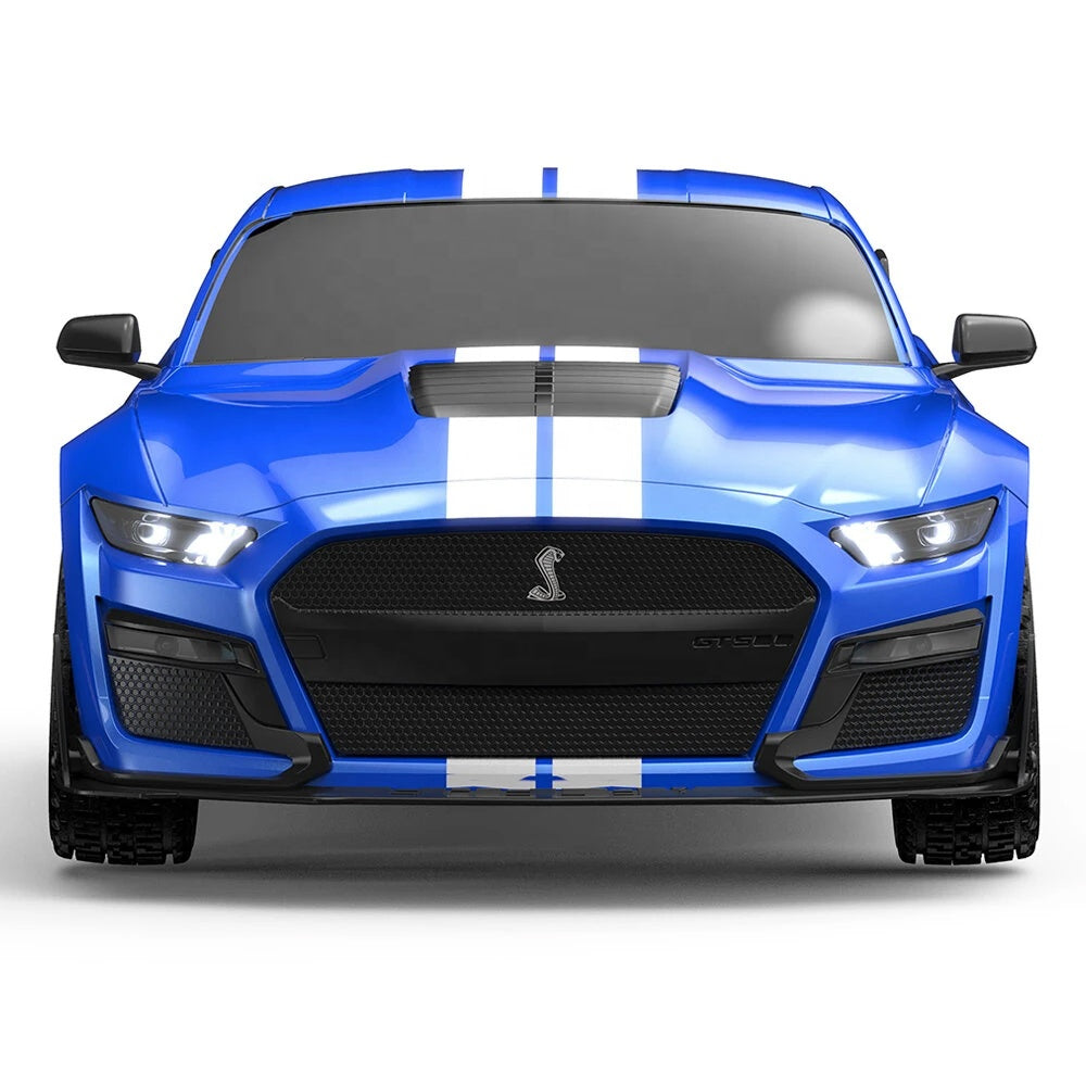 Blue Shelby GT500 die-cast model with white racing stripes from revnhaus