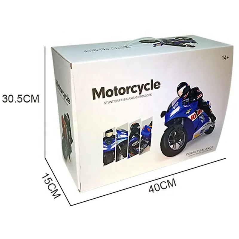 Blue stunt drift RC motorcycle toy with six-axis gyroscope, 14+, from revnhaus
