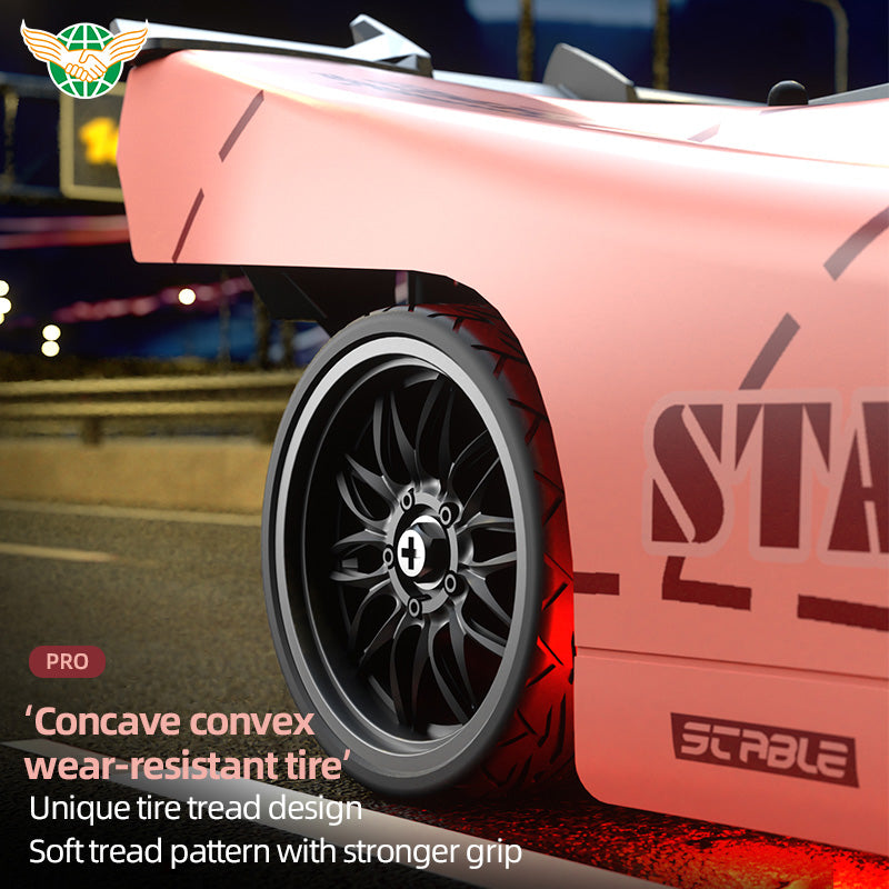 Pink RC drift car with concave convex wear-resistant tire and STABLE decal from revnhaus