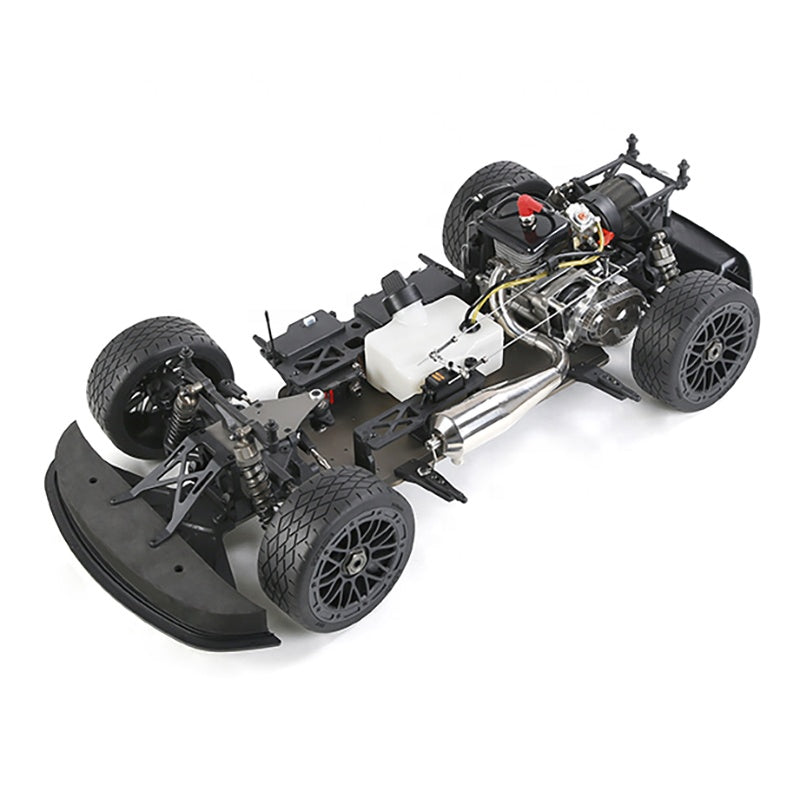 RC drift car chassis with exposed engine and suspension from revnhaus