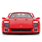 Red Ferrari F40 die-cast model car with iconic front grille and headlights from revnhaus