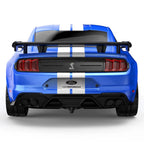 Blue Ford Mustang Shelby GT500 RC drift car with white stripes and rear spoiler from revnhaus