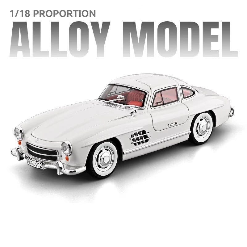White 1/18 alloy model car with red interior, classic sports design from revnhaus