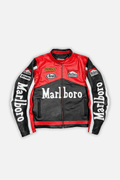 Red and black Marlboro racing leather jacket with Michelin and Arai logos from revnhaus