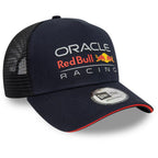Oracle Red Bull Racing trucker hat with New Era logo, navy blue with red trim, from revnhaus