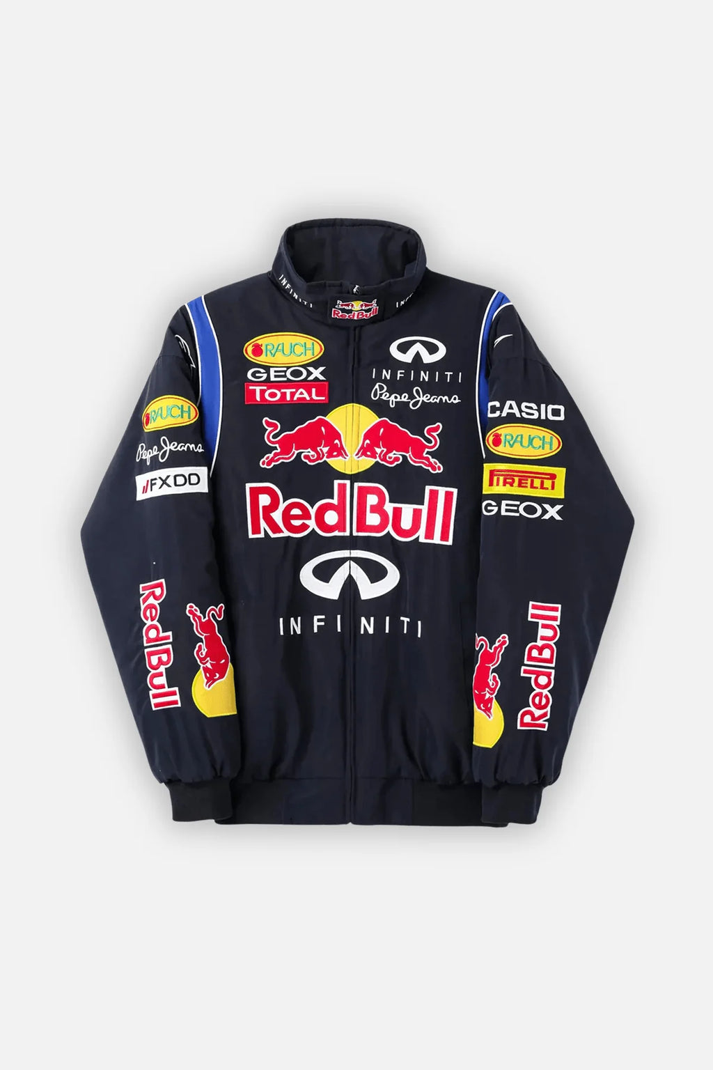 Red Bull Racing F1 team jacket with Infiniti, Geox, and Pirelli logos from revnhaus