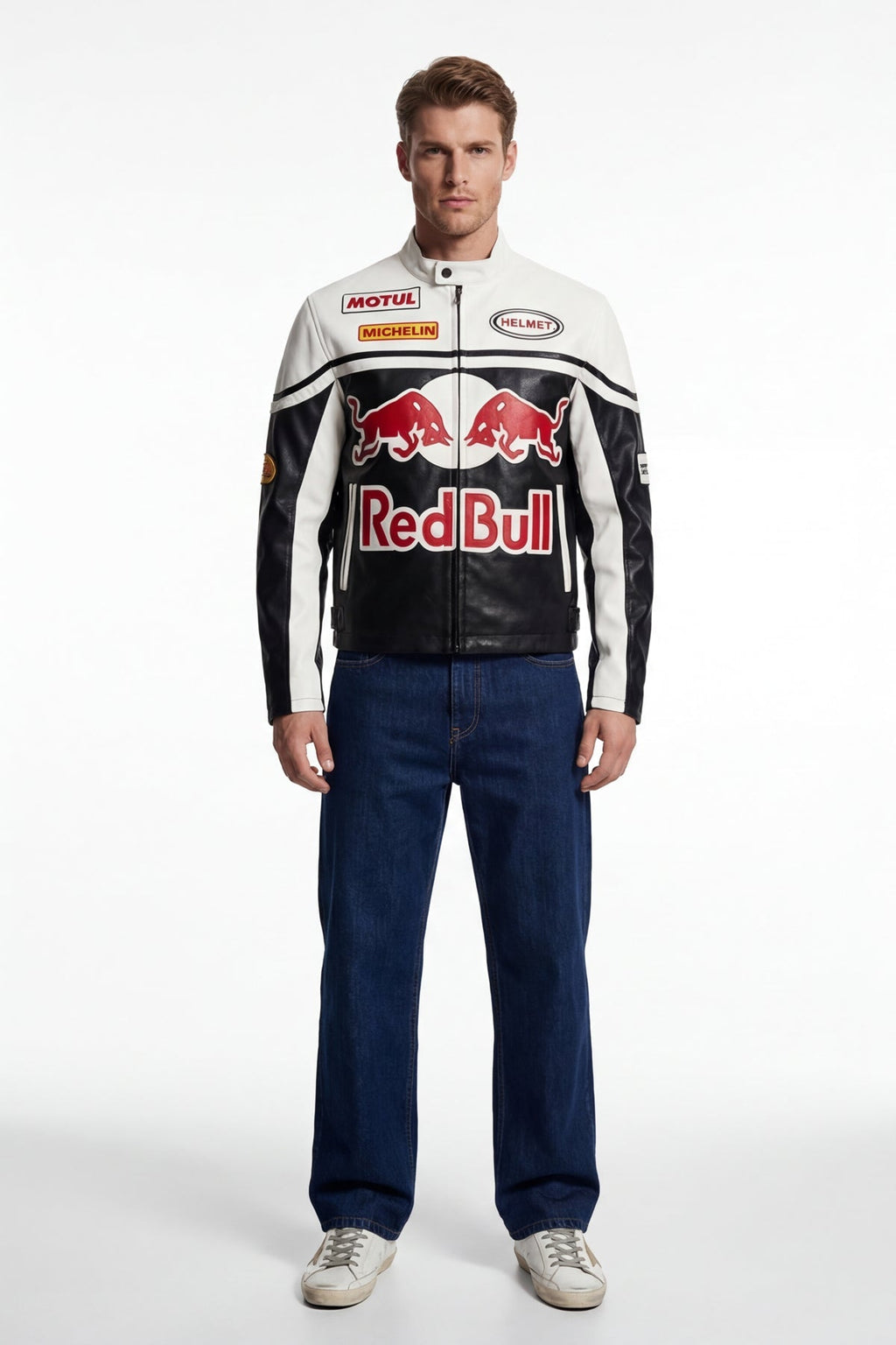 Red Bull racing leather jacket with Motul and Michelin logos from revnhaus