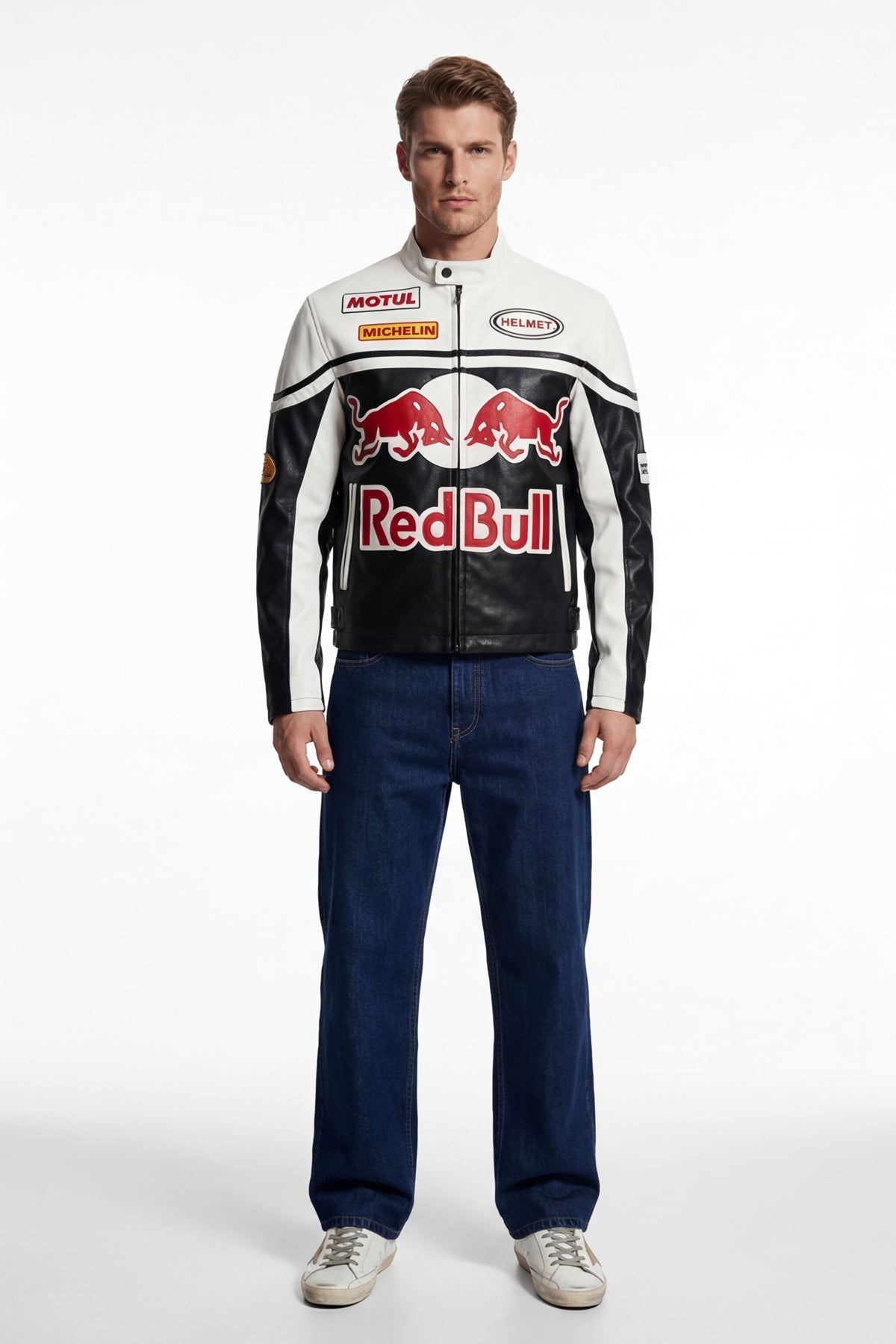 Red Bull racing leather jacket with Motul and Michelin logos from revnhaus