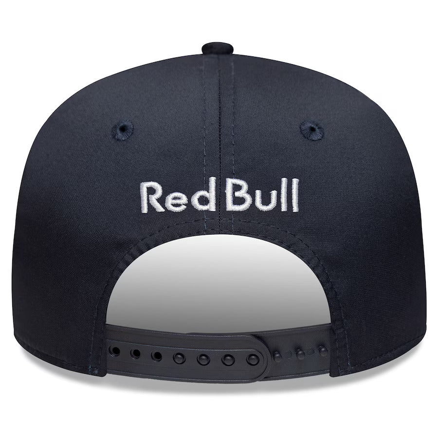 Black Red Bull embroidered cap with adjustable strap, motorsport apparel from revnhaus