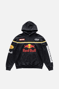 Black Red Bull racing hoodie with Motul and Arai logos, motorsport apparel from revnhaus