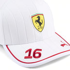 White Ferrari racing cap with #16 and Puma logo, motorsport apparel from revnhaus