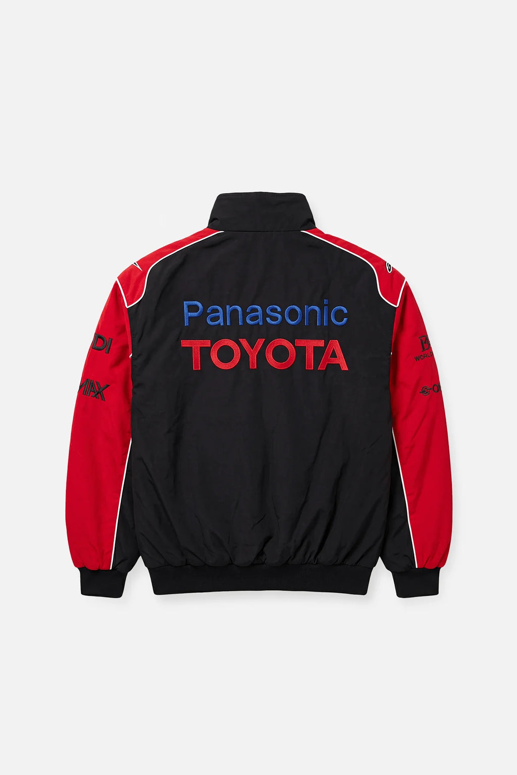 Black and red Toyota Panasonic racing jacket with embroidered logos, from revnhaus