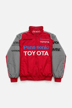 Red and gray Panasonic Toyota racing jacket with sponsor logos from revnhaus