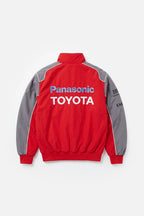 Red and gray Panasonic Toyota racing jacket with bold back logo from revnhaus