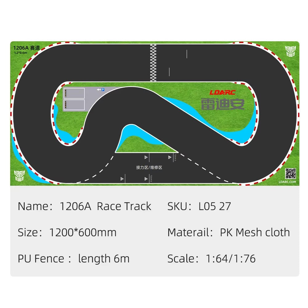 1206A RC drift race track mat with PU fence, 1:64/1:76 scale, PK mesh cloth from revnhaus