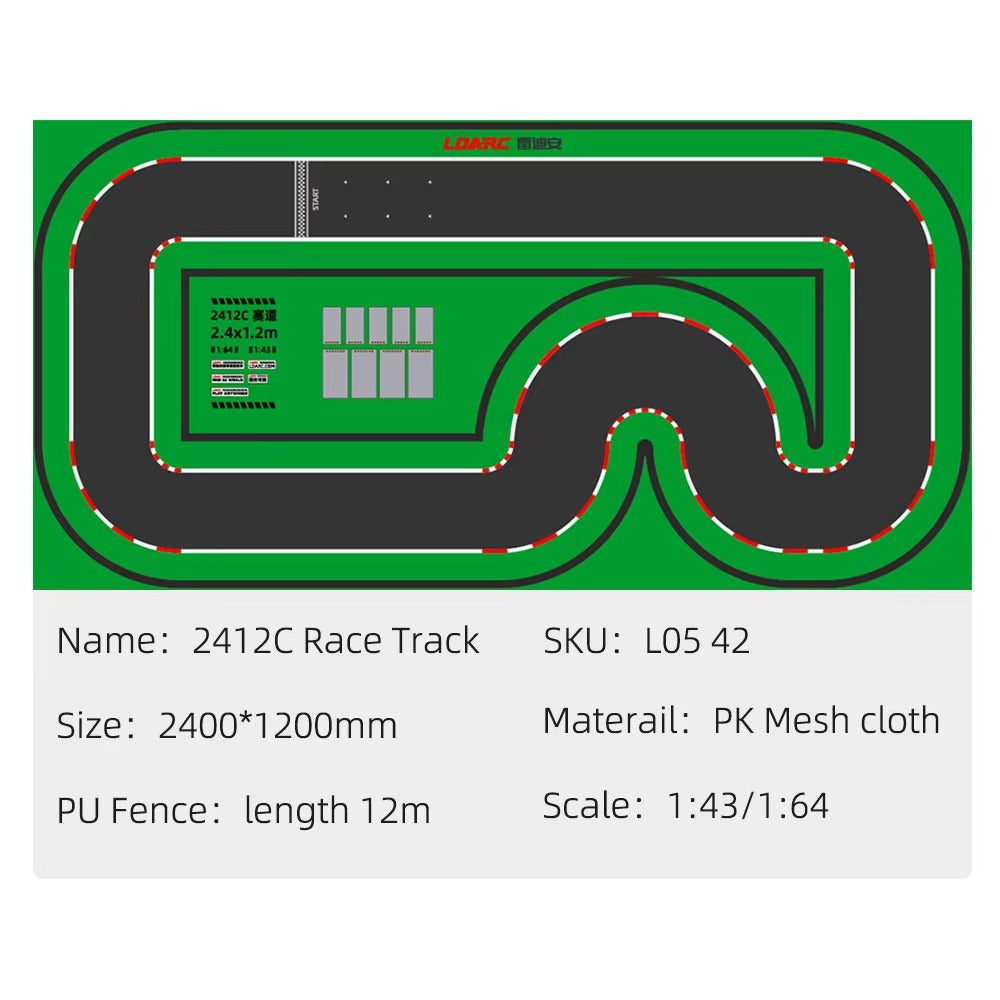2412C RC drift race track layout with PU fence, 1:43/1:64 scale, from revnhaus